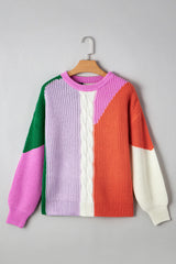 Desert Gold Colorblock Knit Drop Shoulder Loose Fit Sweater