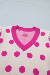 Rose Red Polka Dot Puff Short Sleeve Sweater Top