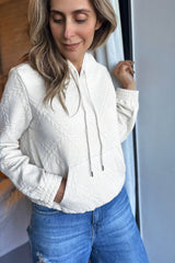 White Lattice Texture Kangaroo Pocket Hoodie