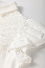 White Crochet Patchwork Ruffle Sleeve Blouse