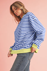 Green Stripe Contrast Edge Oversized Sweatshirt