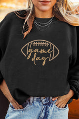 White Football Graphic Drop Shoulder Game Day Corded Sweatshirt