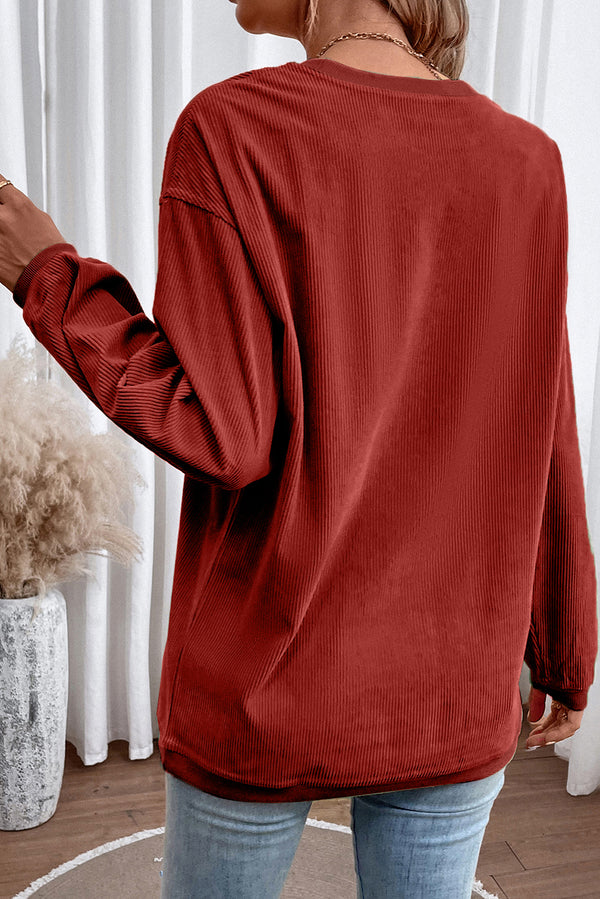 Racing Red Merry & Bright Sequins Patch Ribbed Graphic Sweatshirt