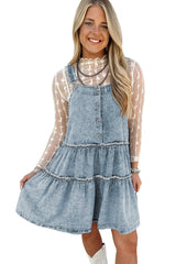 Dusk Blue Frill Tiered Light Wash Overall Denim Dress