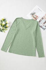 Grass Green Solid Color V Neck Long Sleeve Stretchy Top