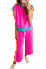 Chestnut Colorblock Cap Sleeve Tee and Wide Leg Pants Set