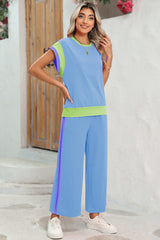 Racing Red Color Block Detail Casual Two-piece Set