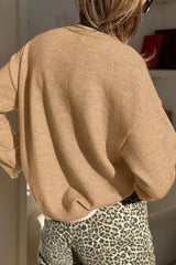 Tan Plus Size Leopard Bow Decor Split Cuffs Loose Sweater