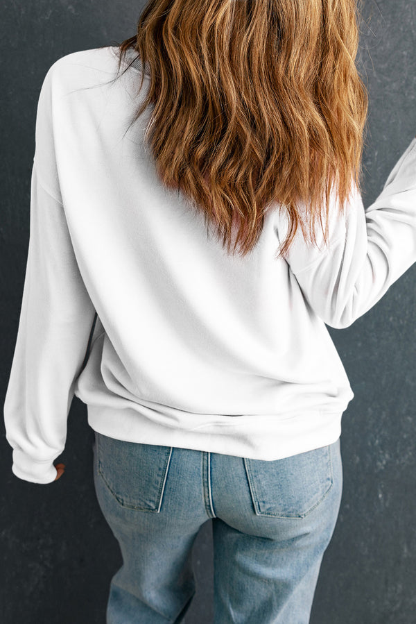 White Sequin Pumpkin Patched Drop Shoulder Sweatshirt