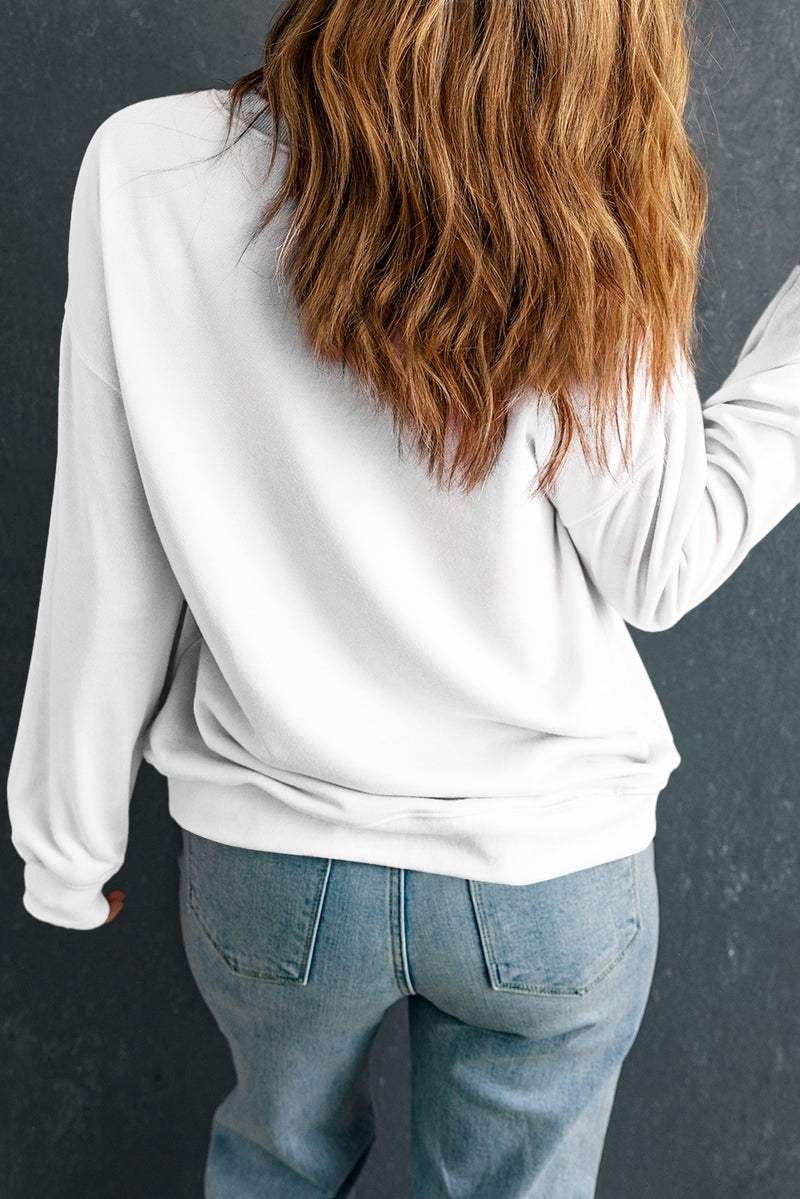 White Sequin Pumpkin Patched Drop Shoulder Sweatshirt