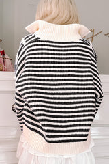 Sky Blue Stripe Zip up Collar Drop Shoulder Sweater
