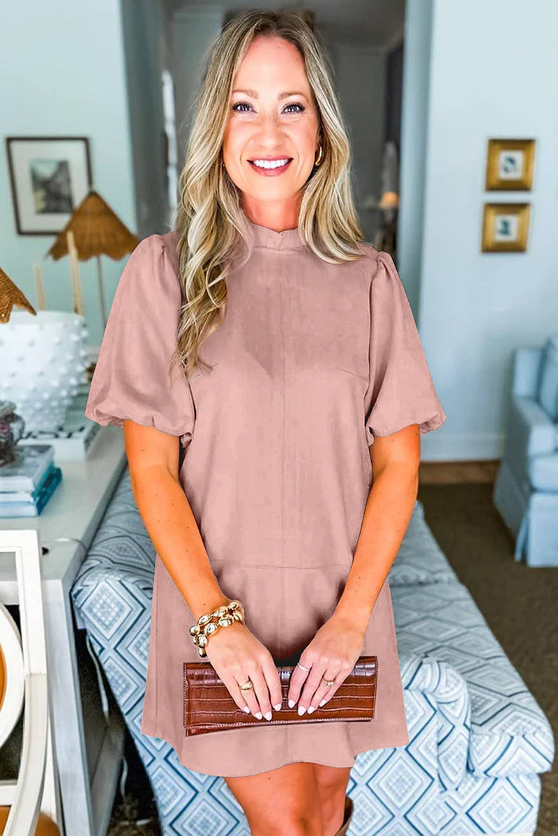 White Frilled Round Neck Short Puff Sleeve Shift Mini Dress