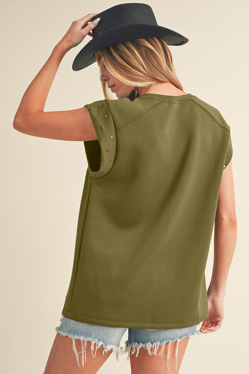 Black Casual Rivet Round Neck T Shirt