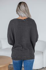 Mist Green Ribbed Plain Long Sleeve Loose Top