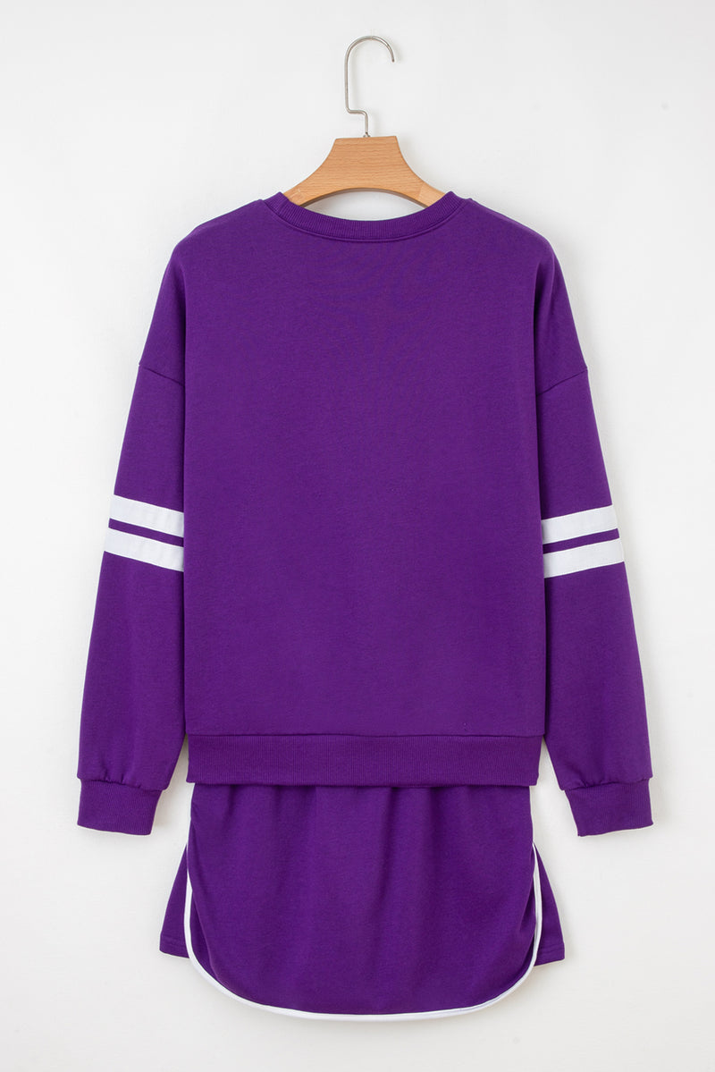 Sky Blue Varsity Stripe Detail Drop Shoulder Pullover Mini Skort Set