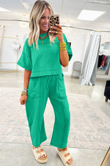 Orchid Bouquet Drop Shoulder Boxy Tee and Barrel Pants Set