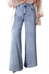 Beau Blue Button Zip Fly High Waist Flared Hem Jeans