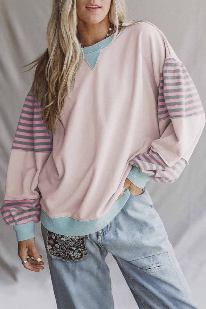 Jet Stream Colorblock Patchwork Striped Sleeve Sweatshirt