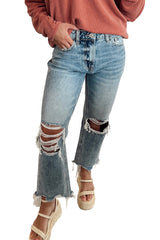 Myosotis Raw Hem Ripped Open Knee Vintage Jeans