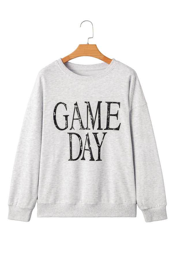 Black GAME DAY Vintage Washed Letter Graphic Baggy Sweatshirt