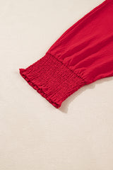 Fiery Red Plus Size Shirred Cuff Dolman Oversized Tunic Blouse