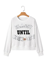 White CLASSY UNTIL KICKOFF Letter Graphic Loose Sweatshirt