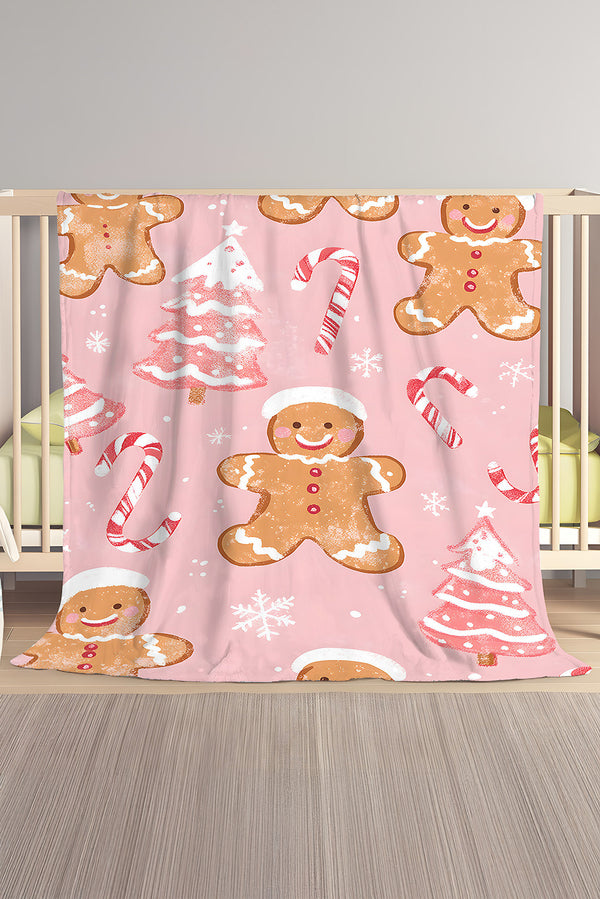Pink Christmas Gingerbread Candy Cane Soft Throw Blanket