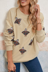 Parchment Turkey Graphic Patch Application Thanksgiving Holiday Sweatshirt