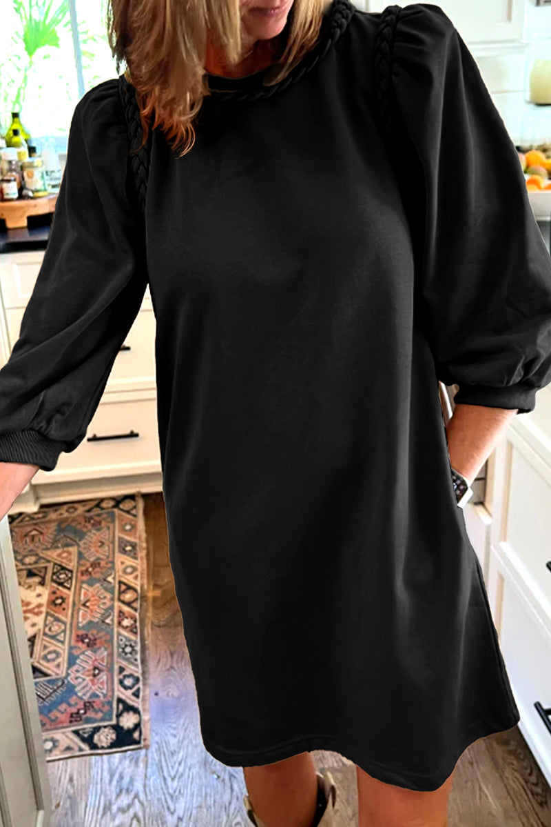 Sachet Pink Twist Braided Embellished Puff Sleeve Dress