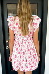 Multicolour Boho Bow Floral Print Knot V-Neck Mini Dress