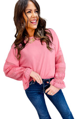 Sachet Pink Lace Patchwork Sleeve Loose Sweatshirt