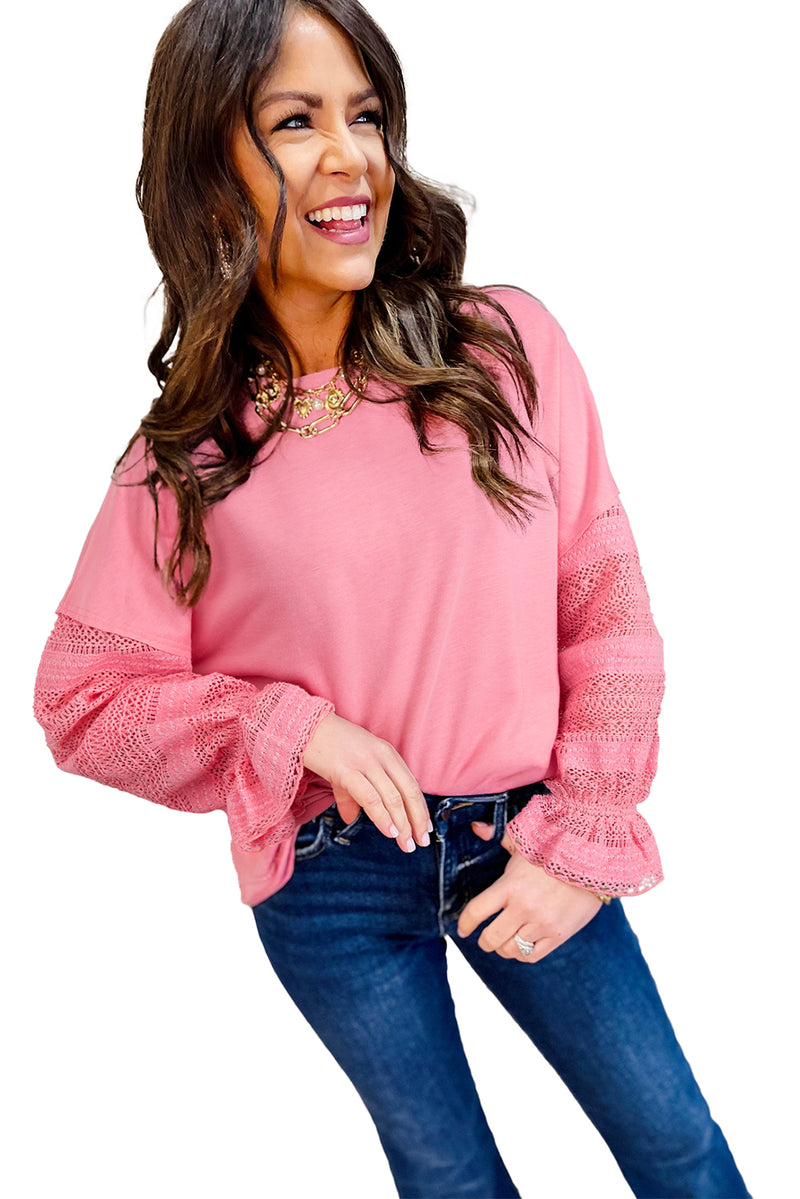 Sachet Pink Lace Patchwork Sleeve Loose Sweatshirt