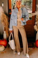 Beau Blue Street Style Zip Up Washed Denim Jacket