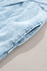 Blue Mineral Washed Ruffled Short Sleeve Pocketed Denim Dress