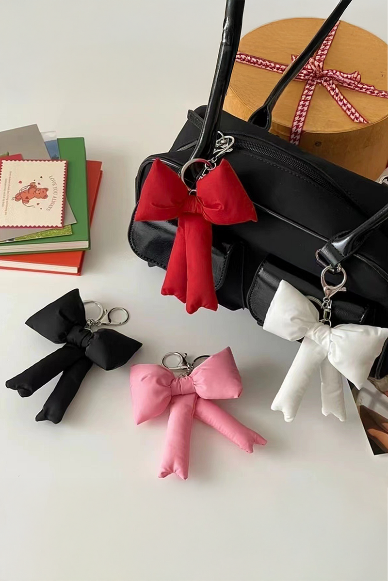 Pink Puff Bow Bag Charm Cute Keychain