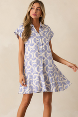 Sky Blue Abstract Print Collared Mini Dress