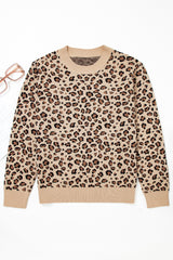 Khaki Leopard Print Dolman Sleeve Sweater