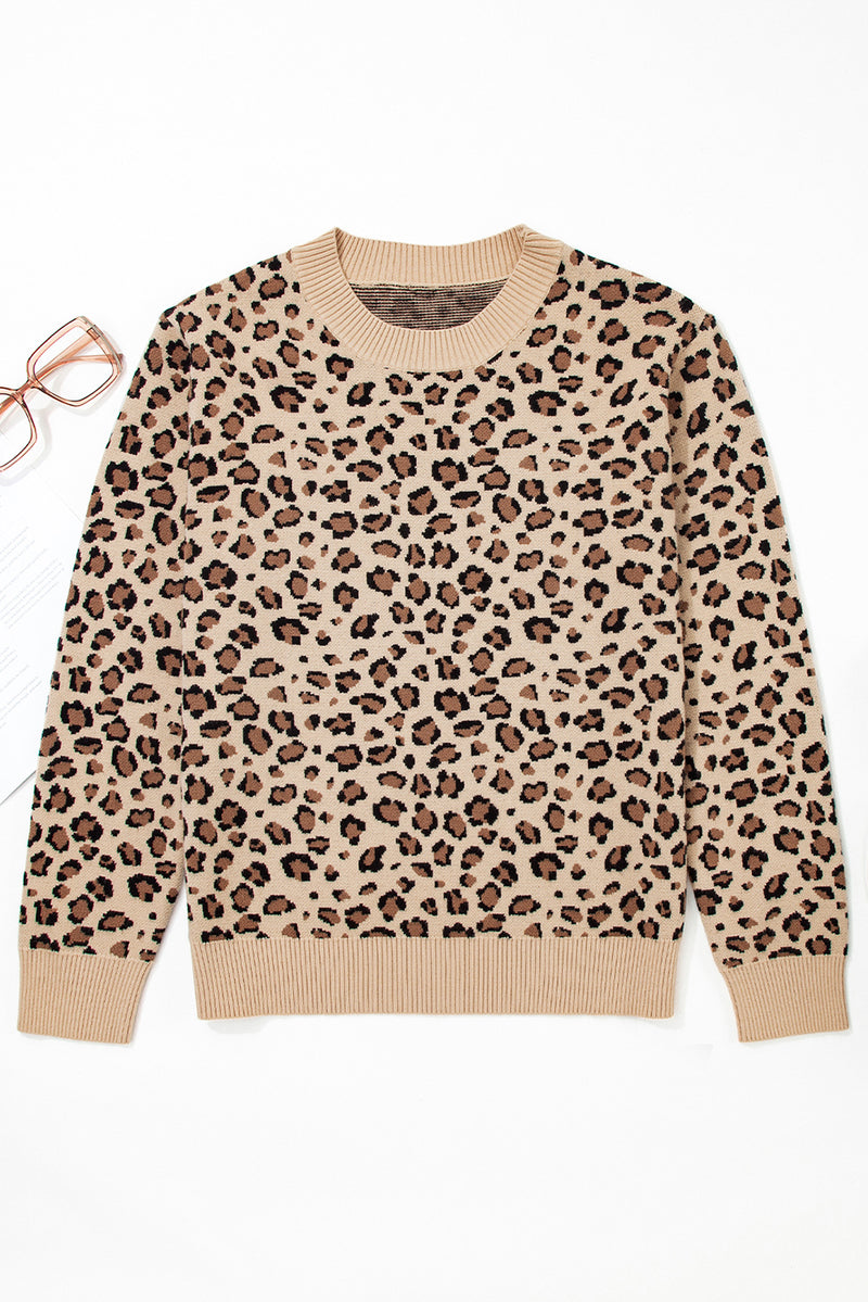 Khaki Leopard Print Dolman Sleeve Sweater