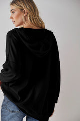 White Oversize Waffle Drop Shoulder Exposed Seam V Neck Hoodie
