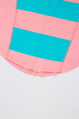 Blue Green Colorblock Drop Sleeve Round Neck Top