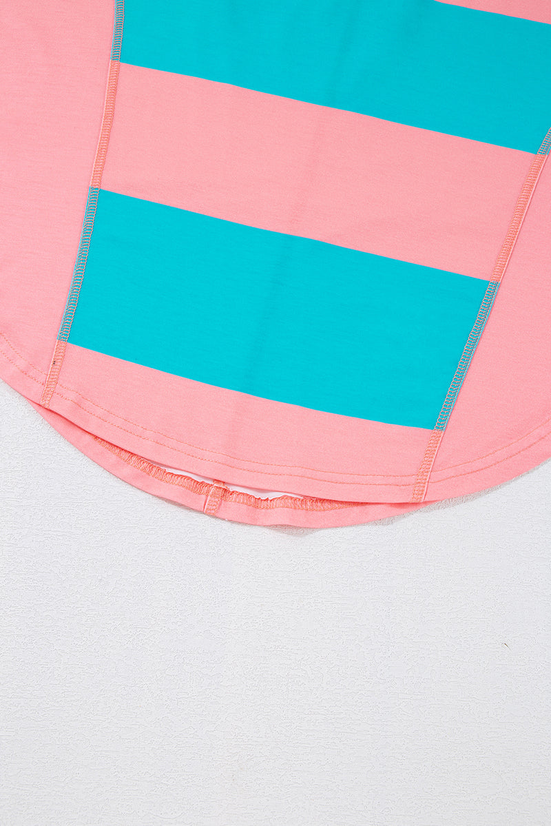 Blue Green Colorblock Drop Sleeve Round Neck Top