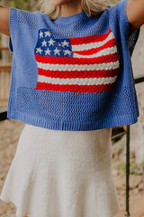 Sky Blue Flag Graphic Short Sleeve Sweater Top
