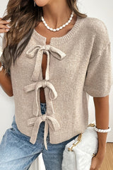 Jet Stream Bow Tie Front Round Neck Cardigan