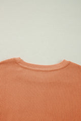 Orange thankful Letter Heat Transfer Printing Ribbed Crew Neck Thanksgiving Sweatshirt