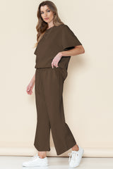 Navy Blue Textured Loose Fit T Shirt and Drawstring Pants Set