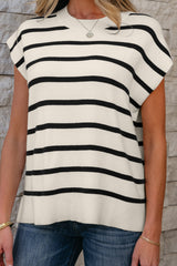 White Side Slits Crewneck Short Sleeve Sweater Tee