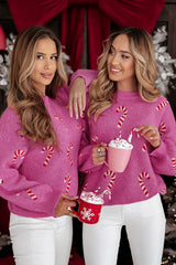 Sachet Pink Christmas Candy Cane Drop Shoulder Sweater