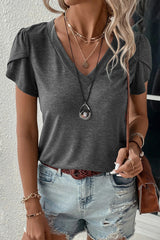 Mist Green Petal Sleeve V Neck T-Shirt