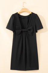 Black Bow Decor Backless Short Sleeve Shift Mini Dress