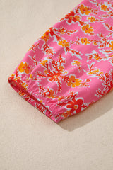 Pink Floral Long Sleeve Tassel Tied V Neck Maxi Dress